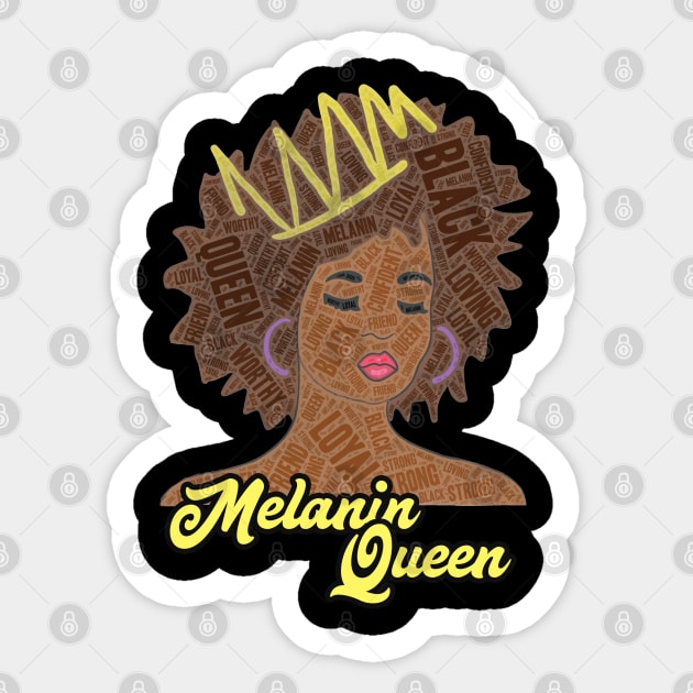 Melanin Queen Words in Afro Hair Sticker by blackartmattersshop